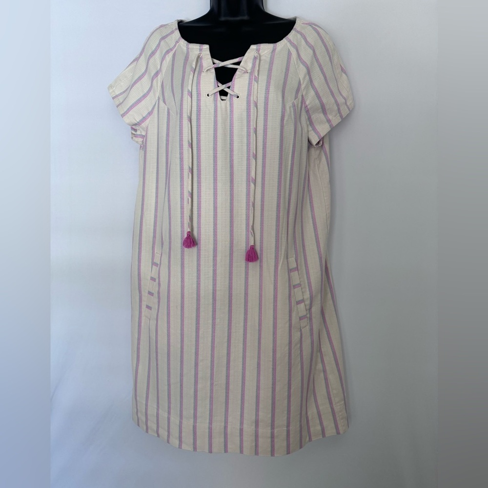 SOUTHERN TIDE Women's MCKENNA Striped Shift Dress Natural Size M $148 Tassel